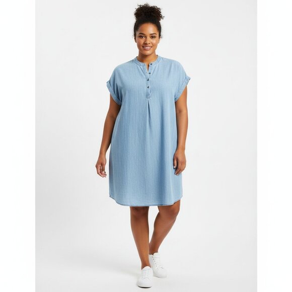 Style & Co Women's 2X Plus Size Denim Chambray Henley Shirt Dress Lightweight - Picture 1 of 6